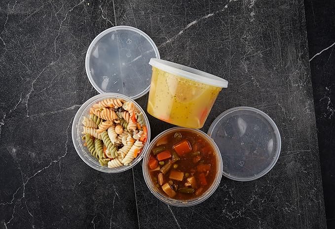 16oz Food Storage & Soup Containers with Airtight Lids - Clear Plastic Deli Cups - Great for Your Slime Kit - BPA Free | Leakproof - Microwaveable - Reusable - Dishwasher & Freezer Safe (24 pack)