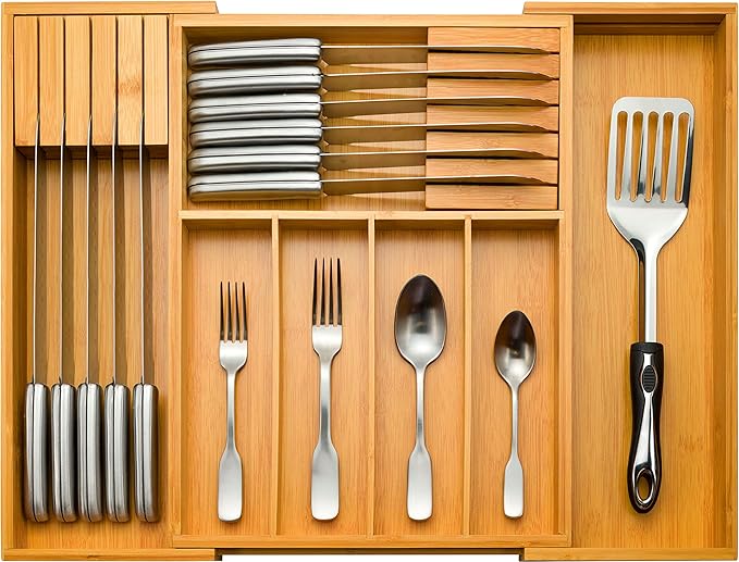 Bambüsi Drawer Organizer - Expandable Kitchen for Utensils, Cutlery, and Silverware (Utensils Utensil)
