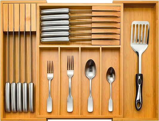 Bambüsi Drawer Organizer - Expandable Kitchen for Utensils, Cutlery, and Silverware (Utensils Utensil)