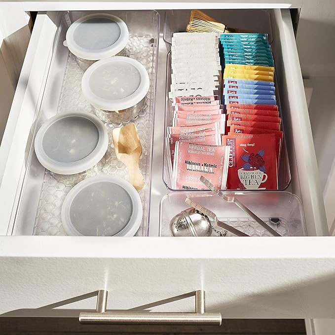 Spectrum HEXA In-Drawer Organizers Set of 4 (Clear Frost) - Drawer Storage for Bathroom, Jewelry, Makeup, Desk, Kitchen, Office, Utensils & More / Easy-to-Clean Trays