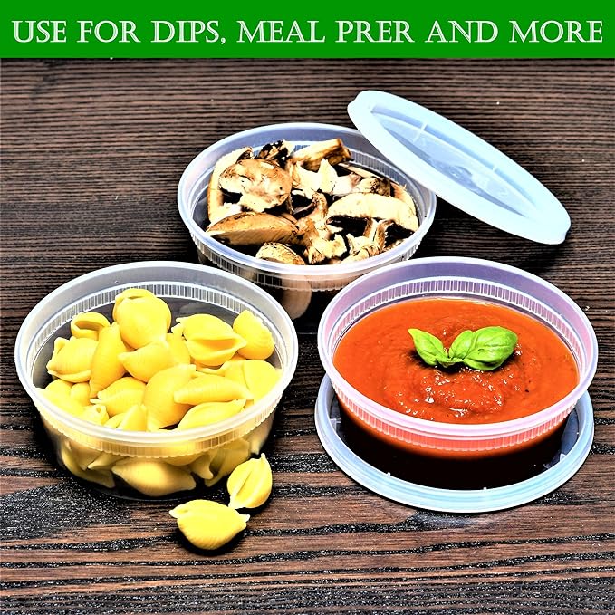 Green Direct 8 oz. Disposable Clear Deli Containers with Lids 50 Pack - Leakproof Lunch Plastic Round Freezer Food Storage Containers for Food