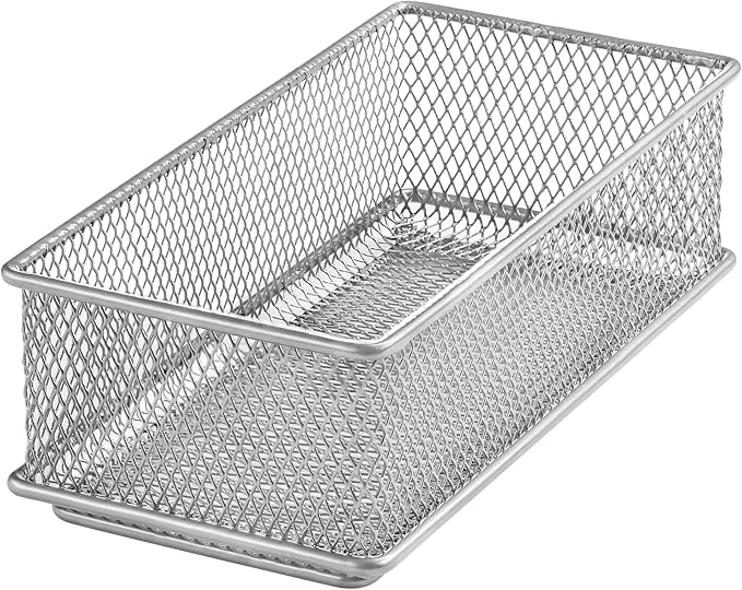 Ybm Home Silver Mesh Drawer Cabinet and or Shelf Organizer Bin, School Supply Holder Office Desktop Organizer Basket 1594 (3x6)