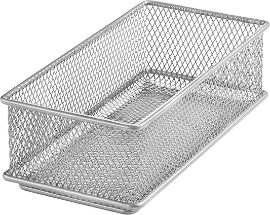 Ybm Home Silver Mesh Drawer Cabinet and or Shelf Organizer Bin, School Supply Holder Office Desktop Organizer Basket 1594 (3x6)