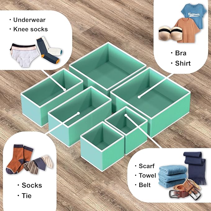 Simple Houseware Underwear Drawer Organizer for Lingerie/Undergarment/Bra/Panty/Sock/Onesie, Set of 6, Turquoise
