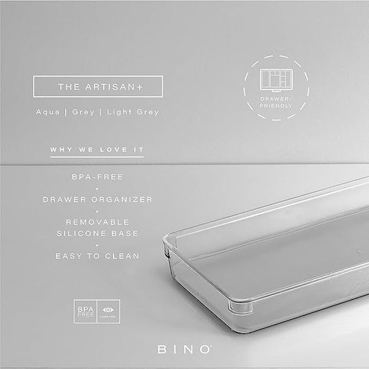 BINO Utensil Tray Storage Bin | Non-Slip Lining and Rubber Feet, Light Grey