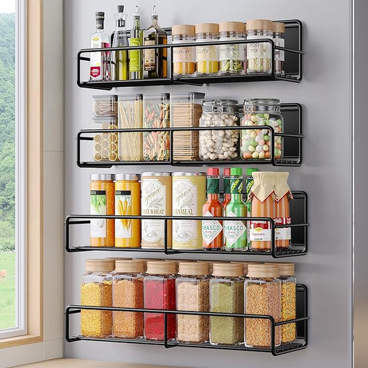 4 Pack Magnetic Spice Rack for Refrigerator, Magnetic Shelf Fridge Organizer for Kitchen Storage, Black