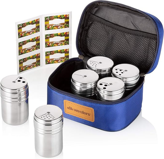 Wealers 6 Piece Stainless Steel Salt and Pepper Spice Shakers (Blue)