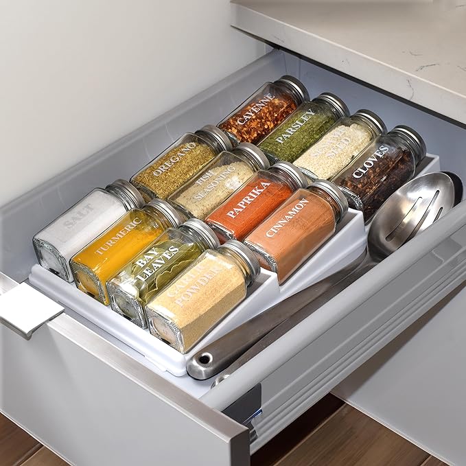 3 Tier Kitchen Spice Rack Organizer | Non-Skid Storage Tray | 15.5 x 7.75 x 1.3 inches