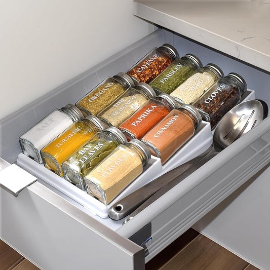 3 Tier Kitchen Spice Rack Organizer | Non-Skid Storage Tray | 15.5 x 7.75 x 1.3 inches