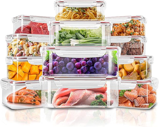 Utopia Kitchen Plastic Food Storage Container Set with Airtight Lids - 24 Pieces (12 Containers & 12 Snap Lids)- Reusable & Leftover Lunch Boxes - Leak Proof & Microwave Safe