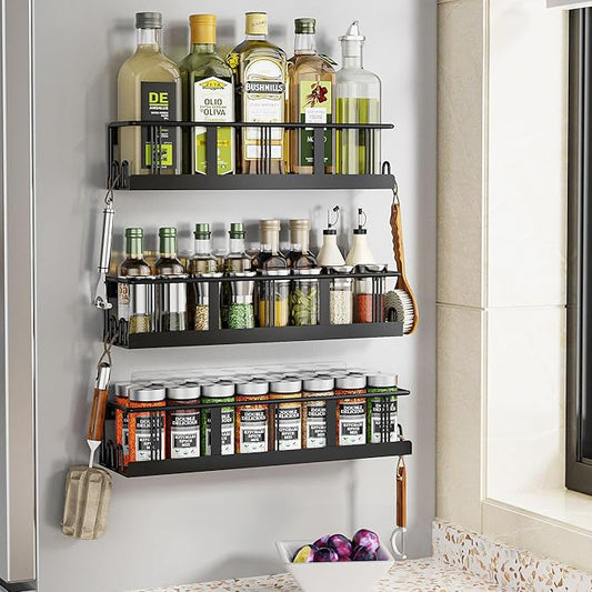 Spice Rack wall mounted, Space-Saving Spice Organizer for Spice Jars and Seasonings,Screw or Adhesive Hanging Spice Rack Organizer for Your Kitchen Cabinet,or Pantry Door