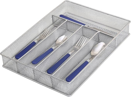 Ybm Home Silver Mesh Cutlery Holder In-drawer Utensil Flatware Organizer/tray size 12-1/2 By 9-1/4 By 2 Inches (5-compartment)