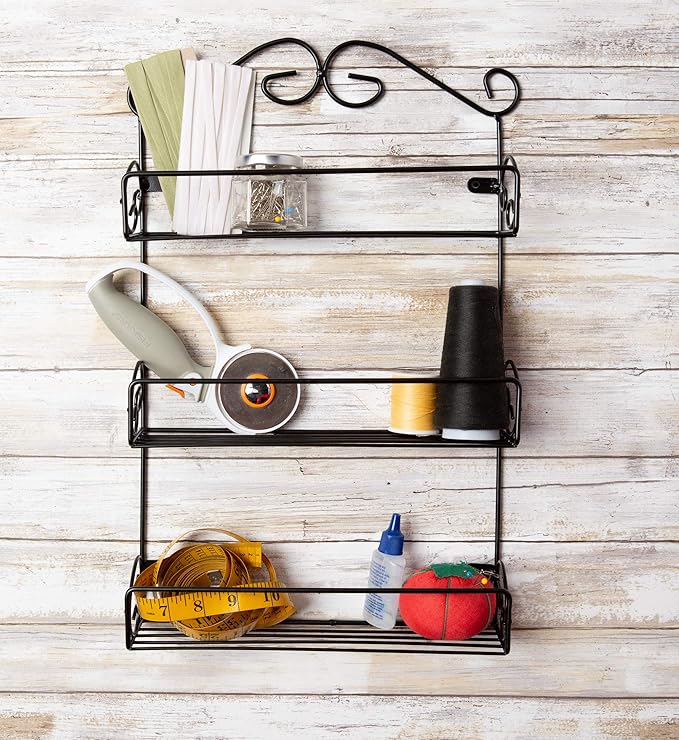 DII Farmhouse Vintage Decorative Metal Pantry Spice Rack Organizer, 11Lx2.6Wx18H, 3 Tier Spice Rack - Rustic (Pack of 2)
