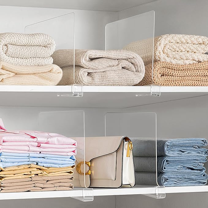 8 Pack 12 Inches [Extra Tall Version] Clear Shelf Dividers for Organization, Acrylic Closet Shelf Vertical Shelves Organizer for Bedroom, Kitchen and Office