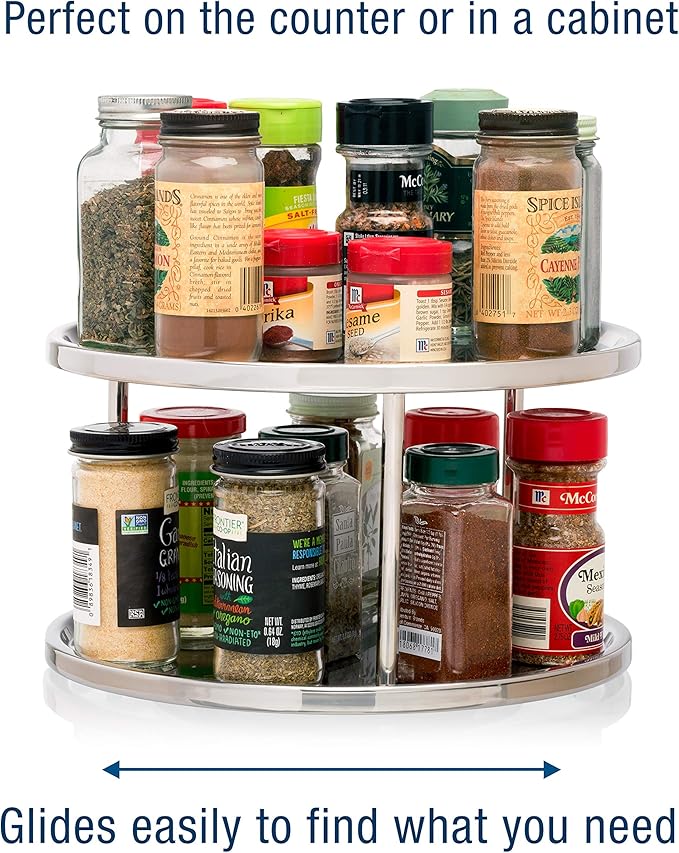 Dial Industries Lazy Susan Stainless Steel Turntable Organizer for Pantry, Cabinet, Countertop, 2 Tier