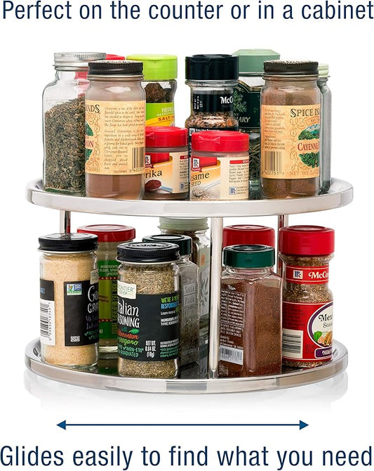 Dial Industries Lazy Susan Stainless Steel Turntable Organizer for Pantry, Cabinet, Countertop, 2 Tier