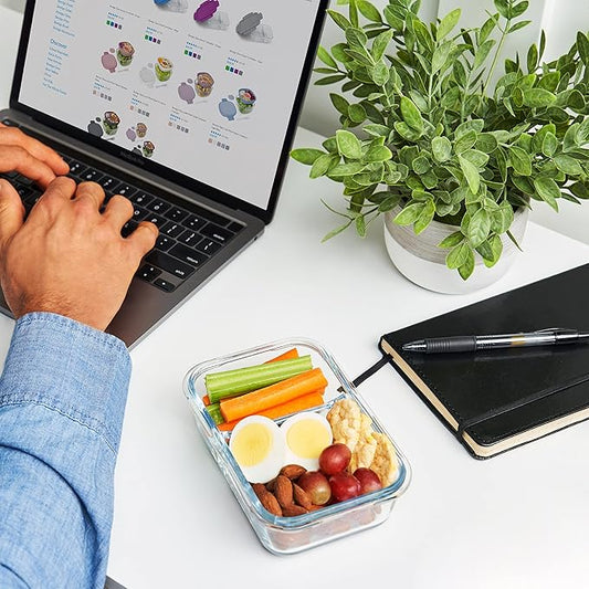 Bentgo® Glass Snack - Leak-Proof Bento-Style Snack Container with Airtight Lid and Divided 2-Compartment Design - 1.75 Cup Capacity for Meal Prepping, and Portion-Controlled Snacking (Blue)