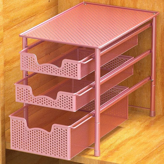 Simple Houseware Stackable 3 Tier Sliding Basket Organizer Drawer, Pink