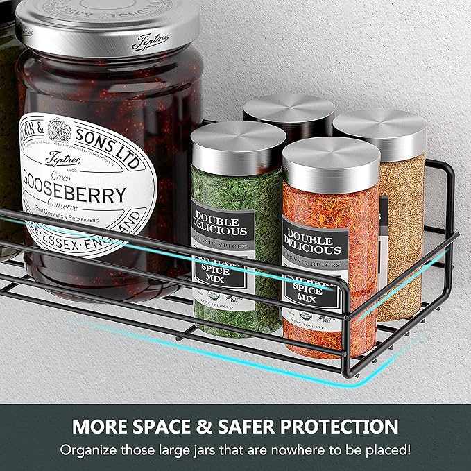 Moforoco Spice Rack Organizer Wall Mount (6Pack), Hanging Black Spice Pantry Organization Storage Shelf, Farmhouse Seasoning Organizer, Flexible Wall Shelves, Kitchen Essentials Home Decor