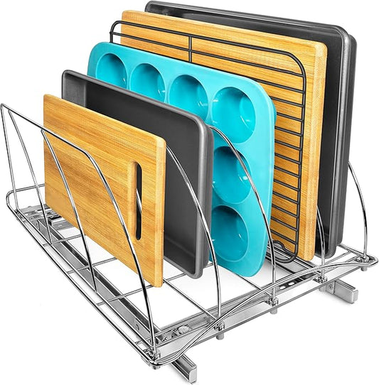 LYNK PROFESSIONAL® Pull Out Cutting Board, Cookie Sheet, and Baking Pan Organizer Rack - Lifetime Ltd. Warranty - Slide Out Kitchen Cabinet Organizers – 14W x 21D - Pullout Shelf, Extra-Large, Chrome