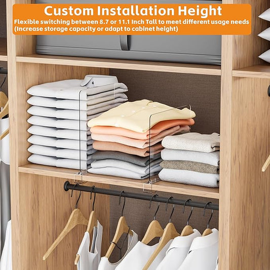 Yieach 4 Pack Adjustable Height Acrylic Shelf Dividers for Closet Organization,Clear Closet Shelf Dividers for Shelves,Vertical Closet Shelf Separators in Closet for Towel,Bag,Purse,Sweater,Bookshelf