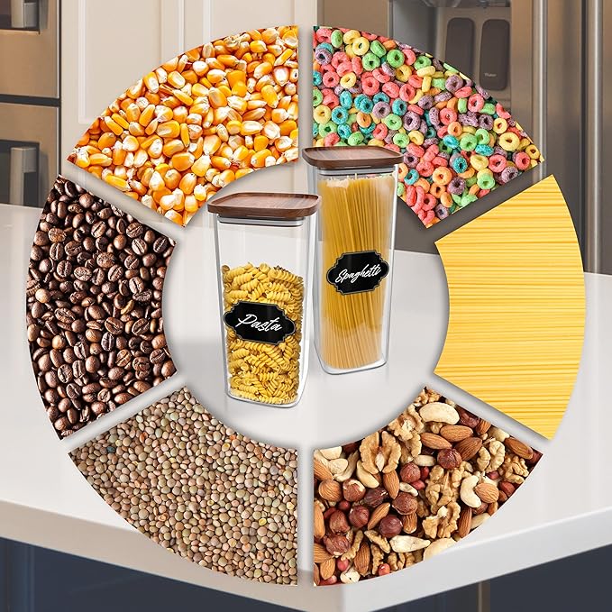 Square Glass Jars with Wood Lids Set of (2) 80 fl oz Airtight and Stackable Storage Containers for Kitchen Pantry or Bathroom BPA Free and Recyclable Canister for Food Cookies Coffee Pasta Sugar
