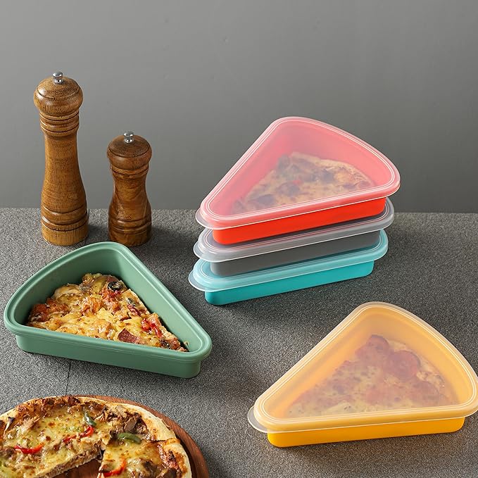 2-Pack Reusable Silicone Leftover Pizza Slice Storage Container with Air-tight Lids-BPA Free,Fits Single Slice up to 16",On-the-go Bento Style,Microwave, Freezer & Dishwasher Safe(2 Green)
