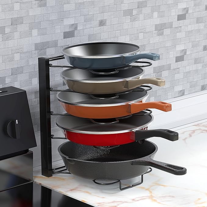 Simple Houseware Iron 5 Compartments Height Adjustable Pan Organizer, Black