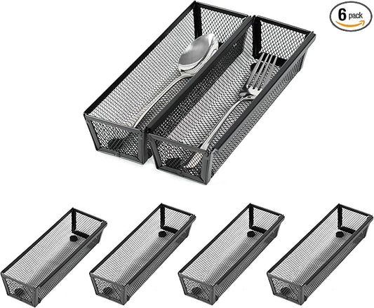 ihomecooker Mesh Tray Silverware Drawer Organizer, Utensil Cutlery Tray Office Supplies with Interlocking Arm Drawer Dividers Organizer for Flatware, Knives,Home,Office, School,Bedroom 9X3＂Black…