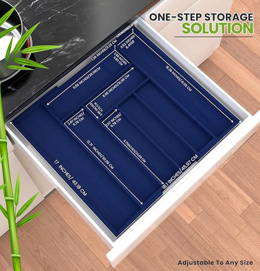 Utopia Kitchen Bamboo Silverware Drawer Organizer, Expandable Utensil Holder, 6-8 Slots, Blue