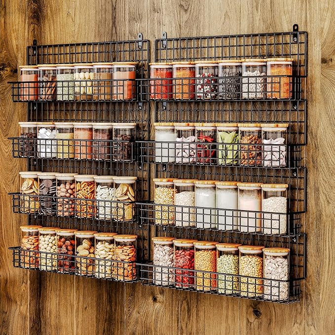 X-cosrack 4 Pack Spice Rack Wall Mount, Upgraded Connectable Seasoning Organizer for Space-Saving, Hanging Spice Storage for Cabinet/Pantry Door (Patent:USD909138S)