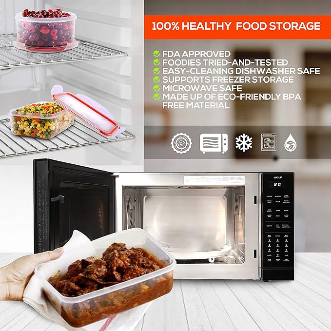 RFAQK 28 Pcs Food Storage Containers with Airtight Lids-(85OZ to 1.2OZ) 14 Clear Plastic Containers with 14 Lids-Large Meal Prep Fruits Containers for Kitchen-Freezer,Microwave and Dishwasher Safe