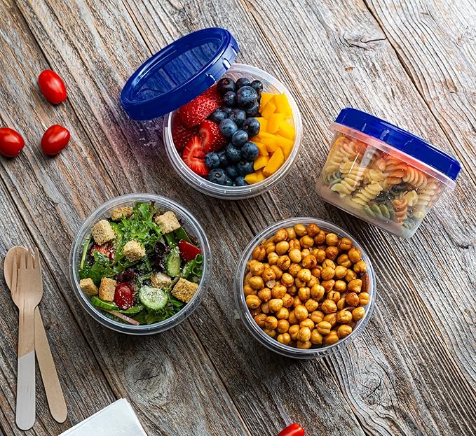 Twist Top Deli Containers Food Storage Containers Blue Screw on Lid Reusable Stackable Leakproof Airtight, pack of 20-16 oz containers