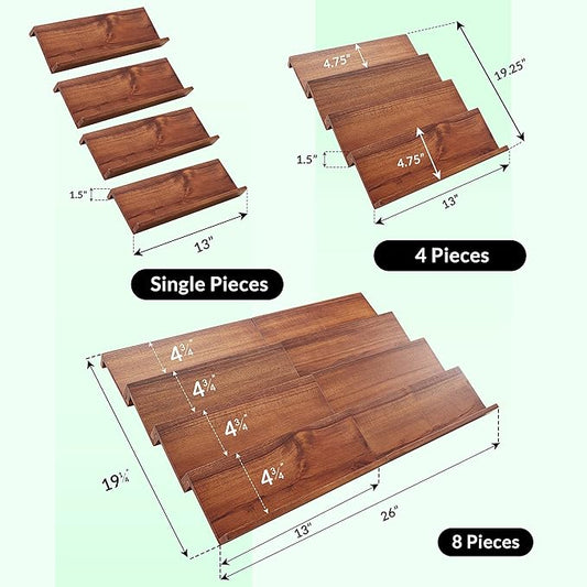 Tinamo Wood Spice Drawer Organizer - Acacia Wooden Tray Spice Racks Organizer for Cabinet Storage Shelf - 4 Tier Spice Rack Organizer for Drawer 64 Jars (Pack 8)