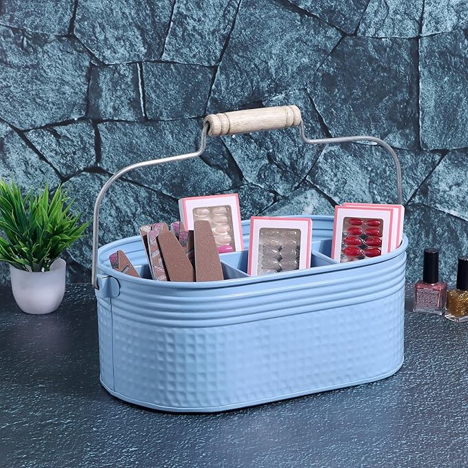 Alpha Living Home - Silverware Caddy, Utensil Holder with Handle, Galvanized Flatware Organizer for Kitchen, Countertop, Dining Table, BBQ, Picnic, Party, Farmhouse, Rustic Decor – Arctic