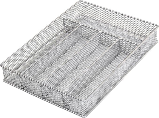 Ybm Home Silver Mesh Cutlery Holder In-drawer Utensil Flatware Organizer/tray size 12-1/2 By 9-1/4 By 2 Inches (5-compartment)