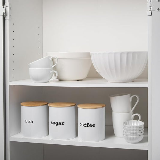 Kitchen Canister Set with Air Tight Bamboo Lids- 3 Food Storage Containers for Coffee, Tea and Sugar