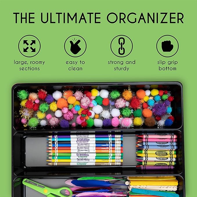 Kitchen Utensils Organizer Utensil Tray Holder Large Non-Slip Cutlery Drawer Organizer 3 Compartment Multi-Purpose Home Organization (Black)
