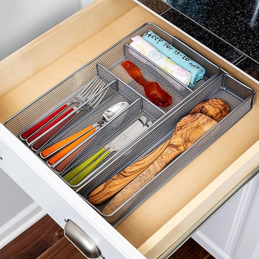Honey-Can-Do KCH-02163 Steel Mesh 7-Compartment Expandable Utility Drawer Organizer, Silver