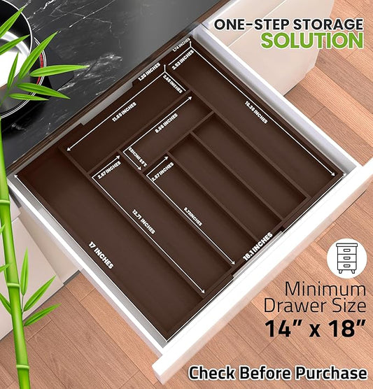 Utopia Kitchen Expandable Drawer Organizer, Adjustable Kitchen Drawer Organizer, Bamboo Drawer Dividers Organizer for Kitchen, Silverware, Flatware, Living Room (Brown, 6-8 Compartment (1-Pack))