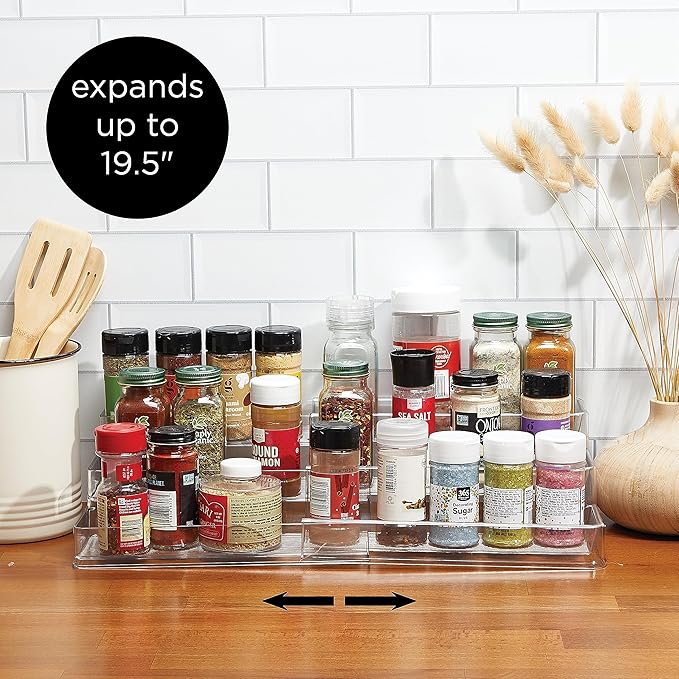 SIMPLEMADE 3-Tier Spice Rack Organizer - Versatile Storage Shelf for Kitchen, Bathroom, Bedroom & Office, Set of 2, Expandable Clear