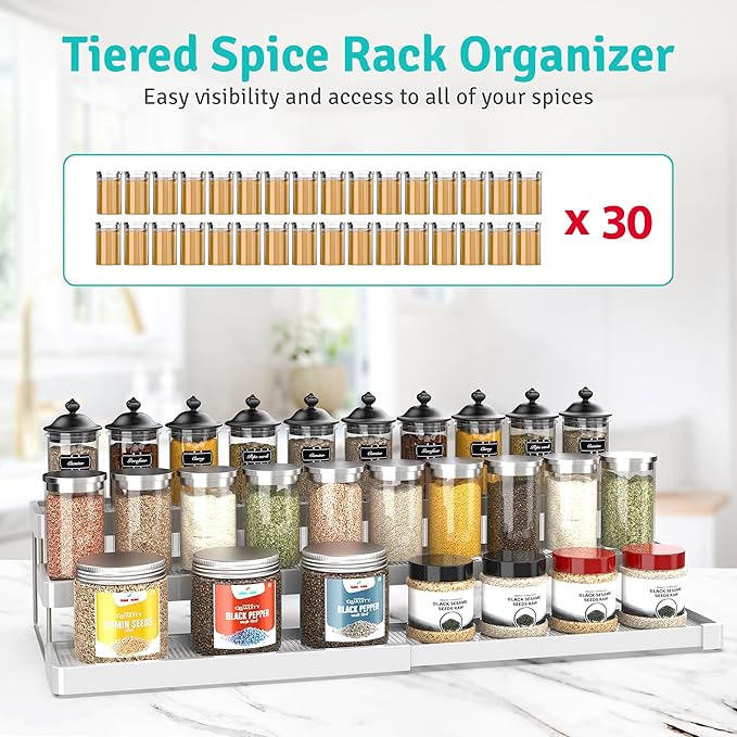 YAN & HIN Pack of 2 Expandable Spice Rack - Cabinet Organizer and Seasoning Organizer for Kitchen - Adjustable Storage Solution for Countertops and Shelves - Durable and Versatile Design