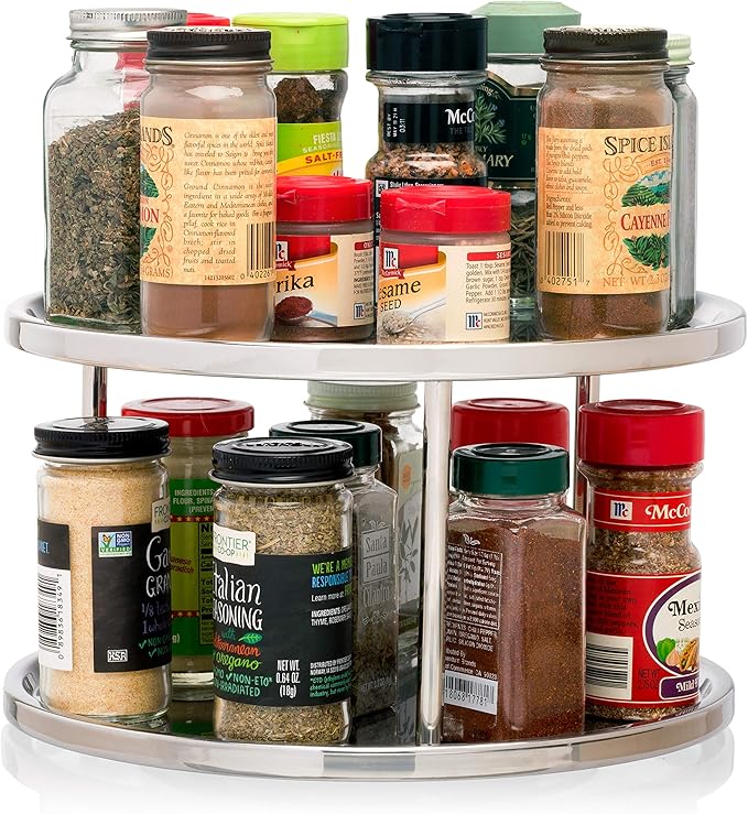 Dial Industries Lazy Susan Stainless Steel Turntable Organizer for Pantry, Cabinet, Countertop, 2 Tier