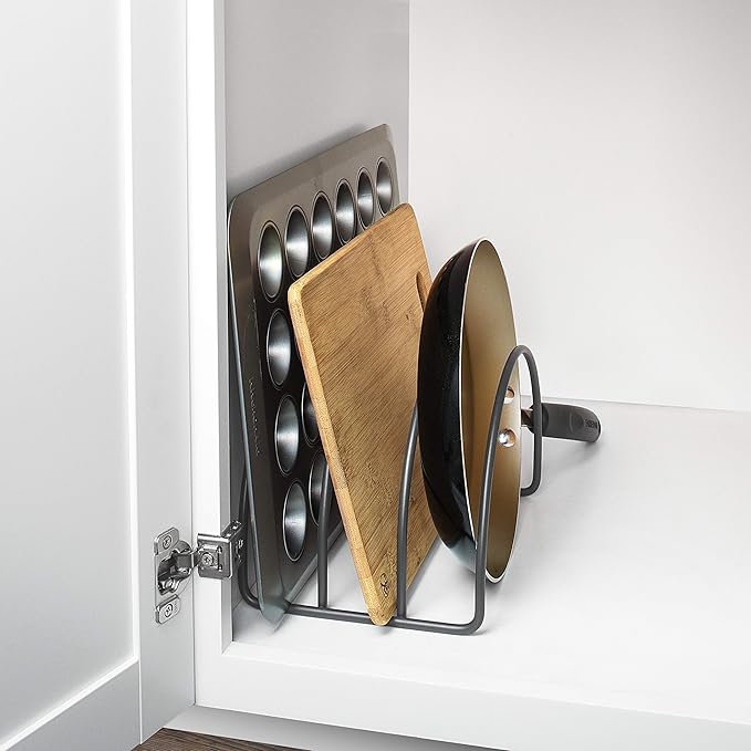 Spectrum Arch Kitchen Lid Organizer for Plates, Cutting Boards, Bakeware, Cooling Racks, Pots & Pans and Serving Trays, Industrial Gray