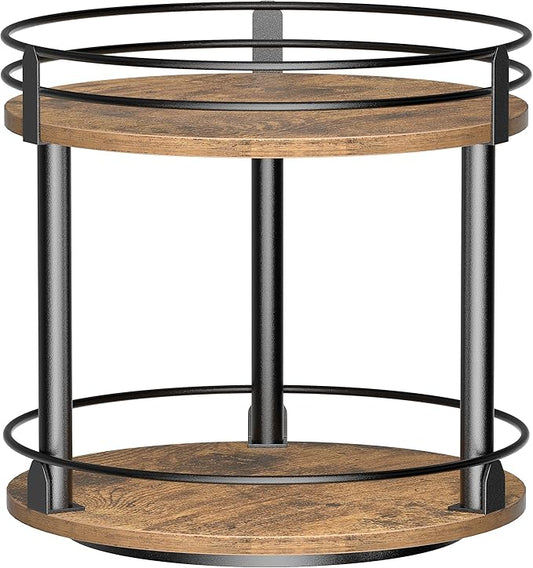Lazy Susan Organizer 2 tier Rotating Spice Racks, Lazy Susan 360 Degree Turntable Spice Holder Rack for Cabinet and Kitchen Countertop, Rustic Brown