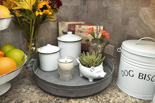 Creative Co-Op Set of 2 White Enameled Canisters with Lids