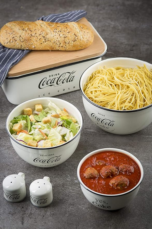 TableCraft's Collection Set Coca-Cola Enamel Salt & Pepper Shakers, 3.25 x 2.5 x 2.25'', White