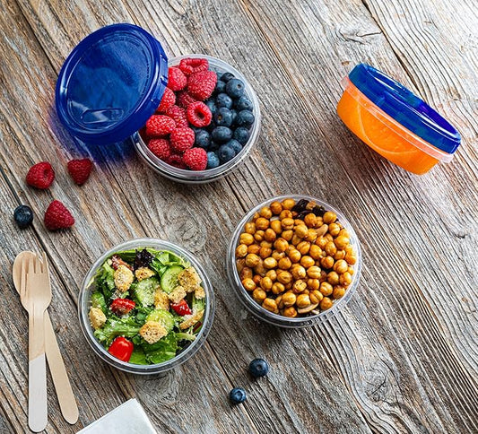 Twist Top Deli Containers Food Storage Containers Blue Screw on Lid Reusable Stackable Leakproof Airtight, pack of 10-8 oz containers