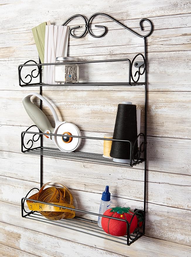 DII Farmhouse Vintage Decorative Metal Pantry Spice Rack Organizer, 11Lx2.6Wx18H, 3 Tier Spice Rack - Rustic (Pack of 2)