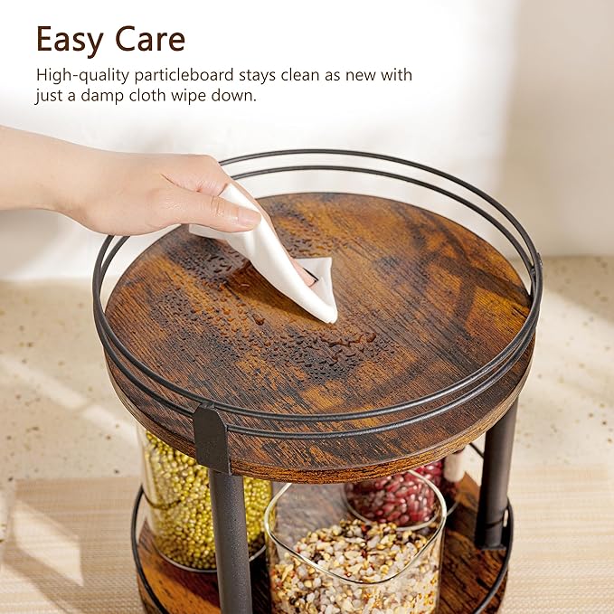 Lazy Susan Organizer 2 tier Rotating Spice Racks, Lazy Susan 360 Degree Turntable Spice Holder Rack for Cabinet and Kitchen Countertop, Rustic Brown